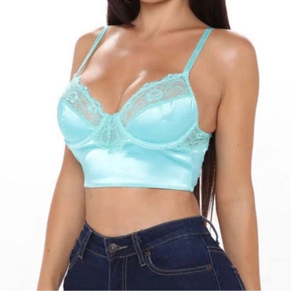 Turquoise satin lace corset top